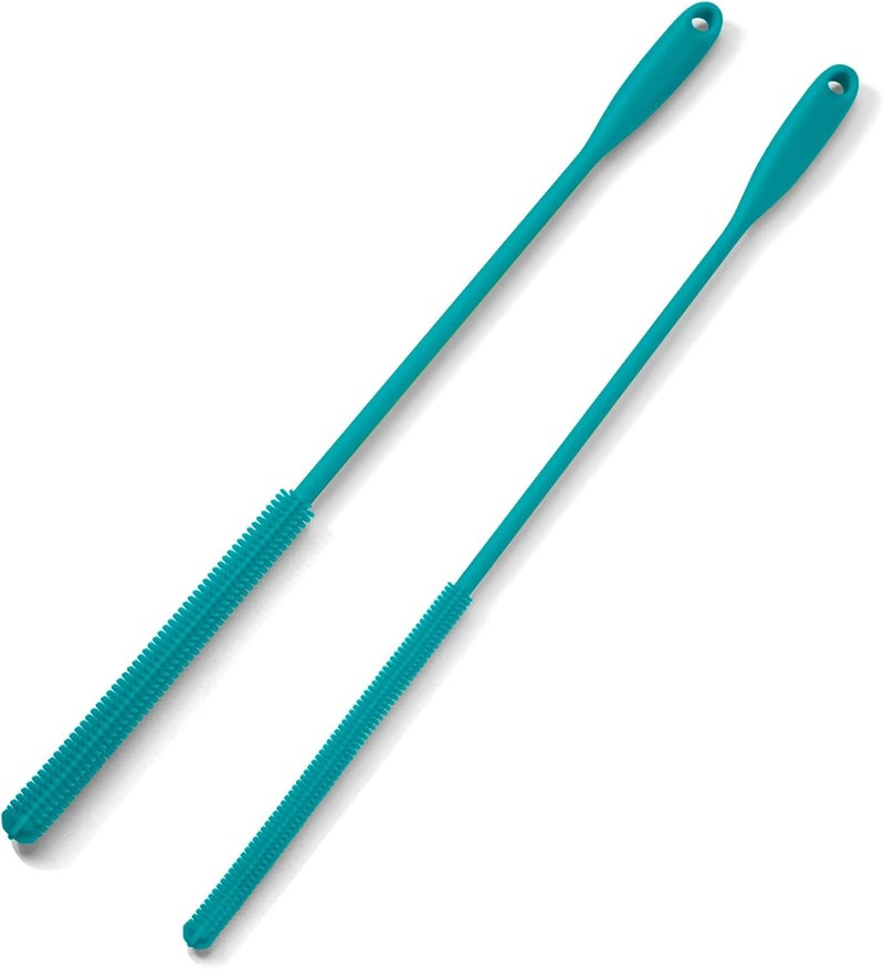 Purtribe Silicone Straw Brush 4 Pack - (2 Small, 2 Wide) - 10 Inch Reusable Straw Cleaner, Pipe Cleaner, Glass and Detailing Tool (Turquoise) - Image 2